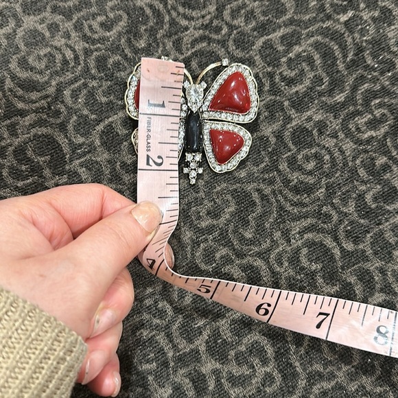 Elegant Butterfly Brooch with Red and Black Accents - Picture 6 of 6